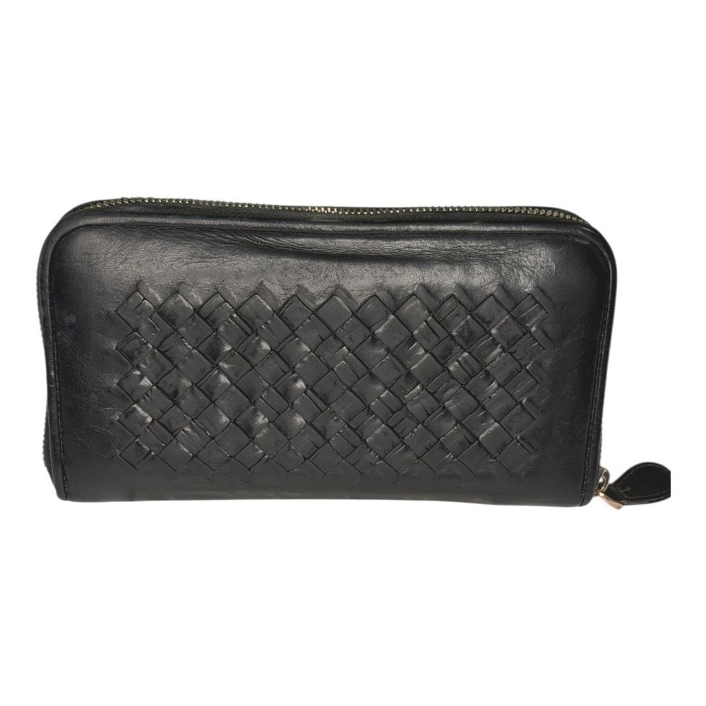 Bottega Veneta Black Intrecciato Zip Around Wallet